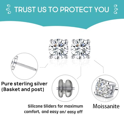 Moissanite Stud Earrings for Women,Sterling Silver 925 Earrings Jewelry Engagement Gifts for Women Men