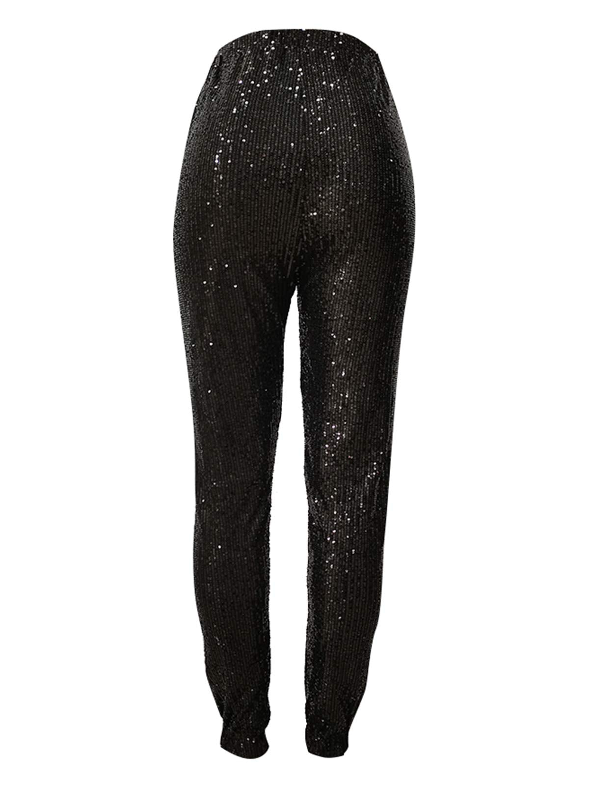 Women Casual Sequin Sparkle Glitter High Waist Pencil Pants Trousers