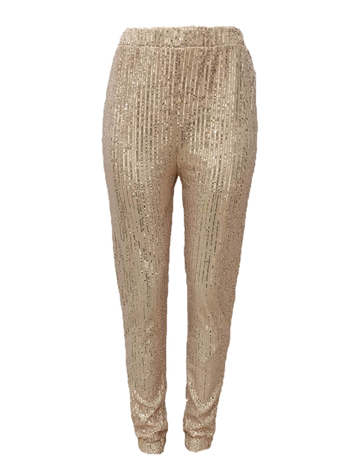 Women Casual Sequin Sparkle Glitter High Waist Pencil Pants Trousers