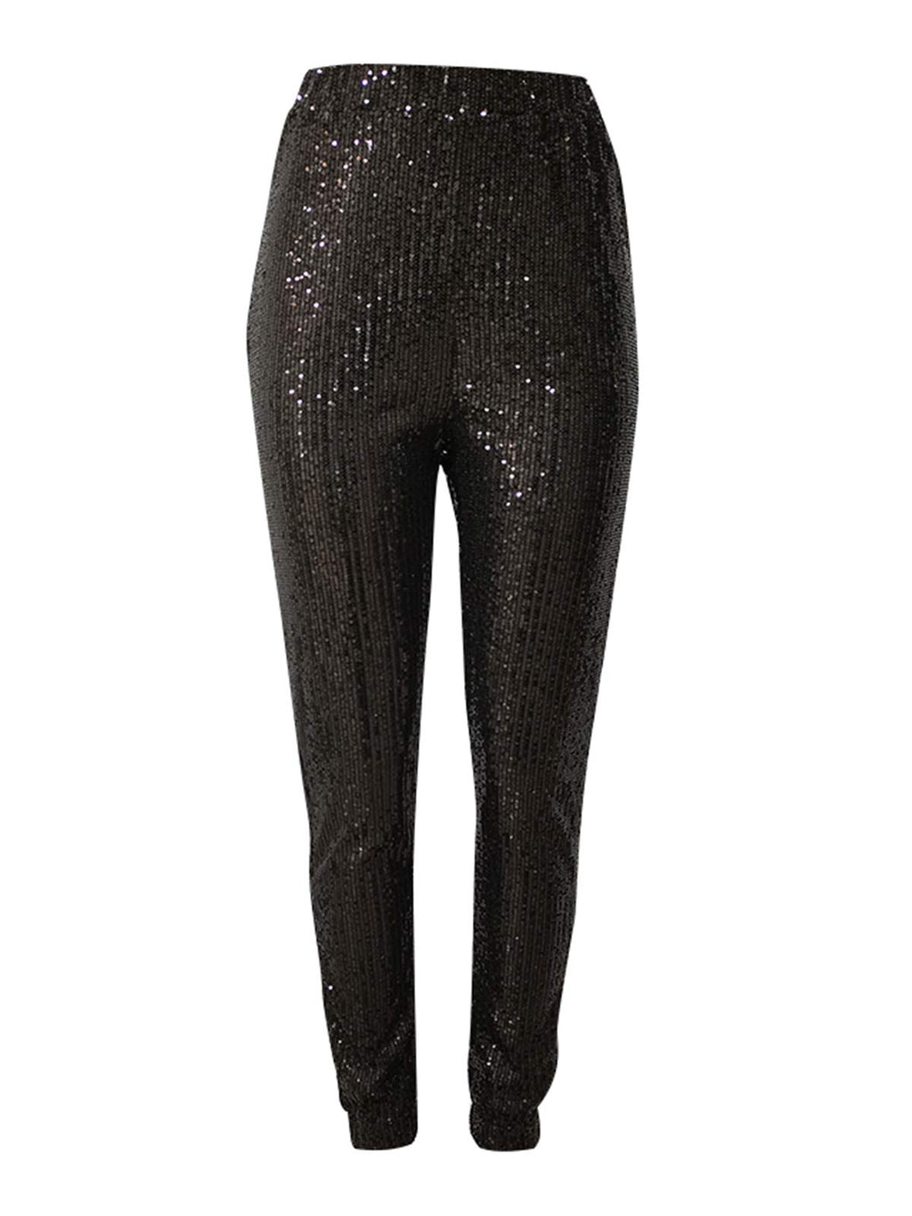 Women Casual Sequin Sparkle Glitter High Waist Pencil Pants Trousers