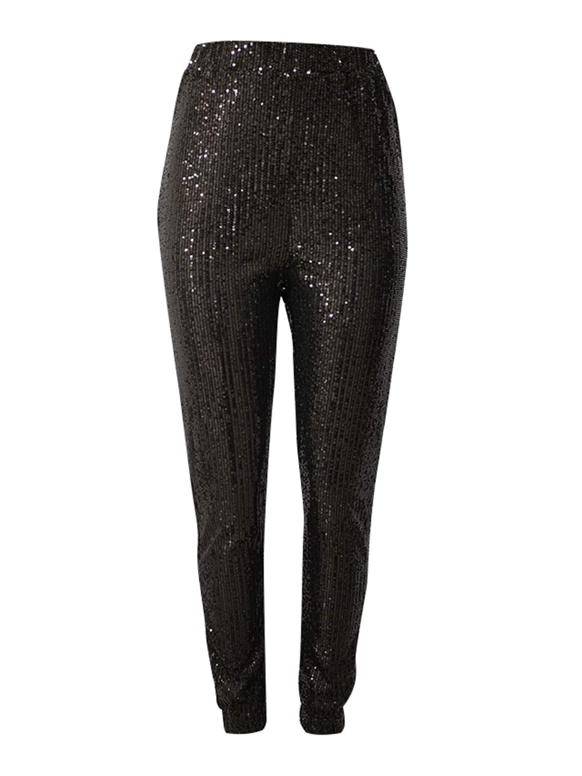 Women Casual Sequin Sparkle Glitter High Waist Pencil Pants Trousers
