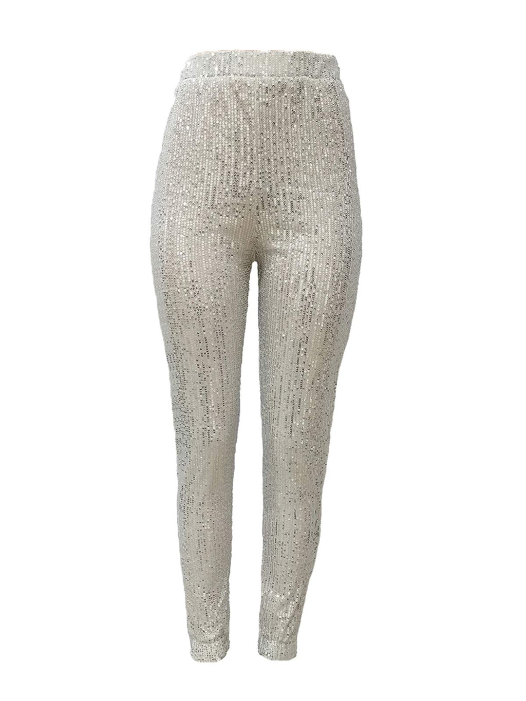 Women Casual Sequin Sparkle Glitter High Waist Pencil Pants Trousers