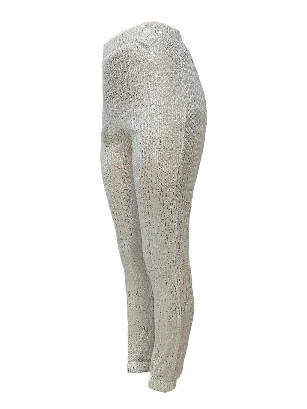 Women Casual Sequin Sparkle Glitter High Waist Pencil Pants Trousers