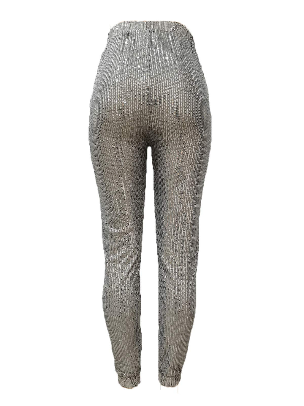 Women Casual Sequin Sparkle Glitter High Waist Pencil Pants Trousers