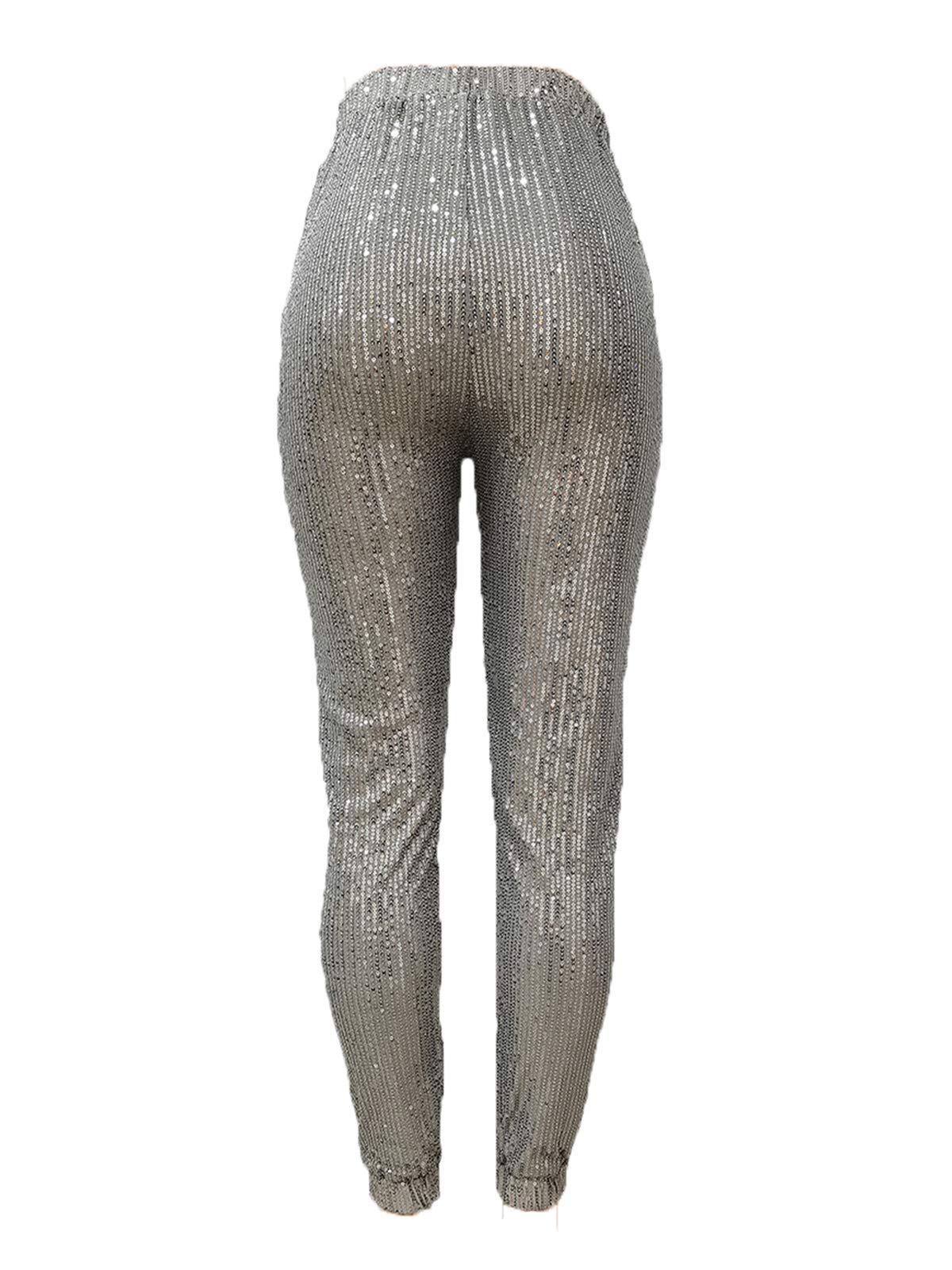 Women Casual Sequin Sparkle Glitter High Waist Pencil Pants Trousers