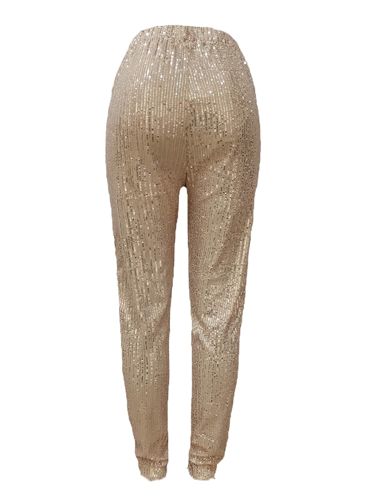 Women Casual Sequin Sparkle Glitter High Waist Pencil Pants Trousers