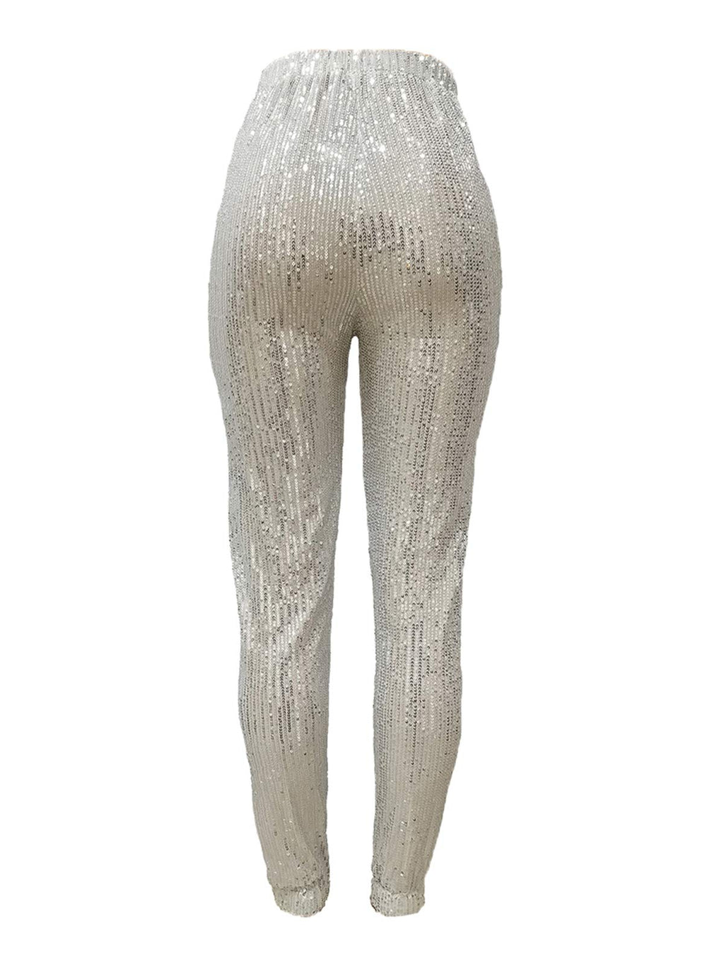 Women Casual Sequin Sparkle Glitter High Waist Pencil Pants Trousers