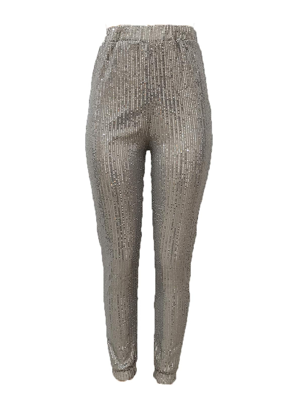Women Casual Sequin Sparkle Glitter High Waist Pencil Pants Trousers