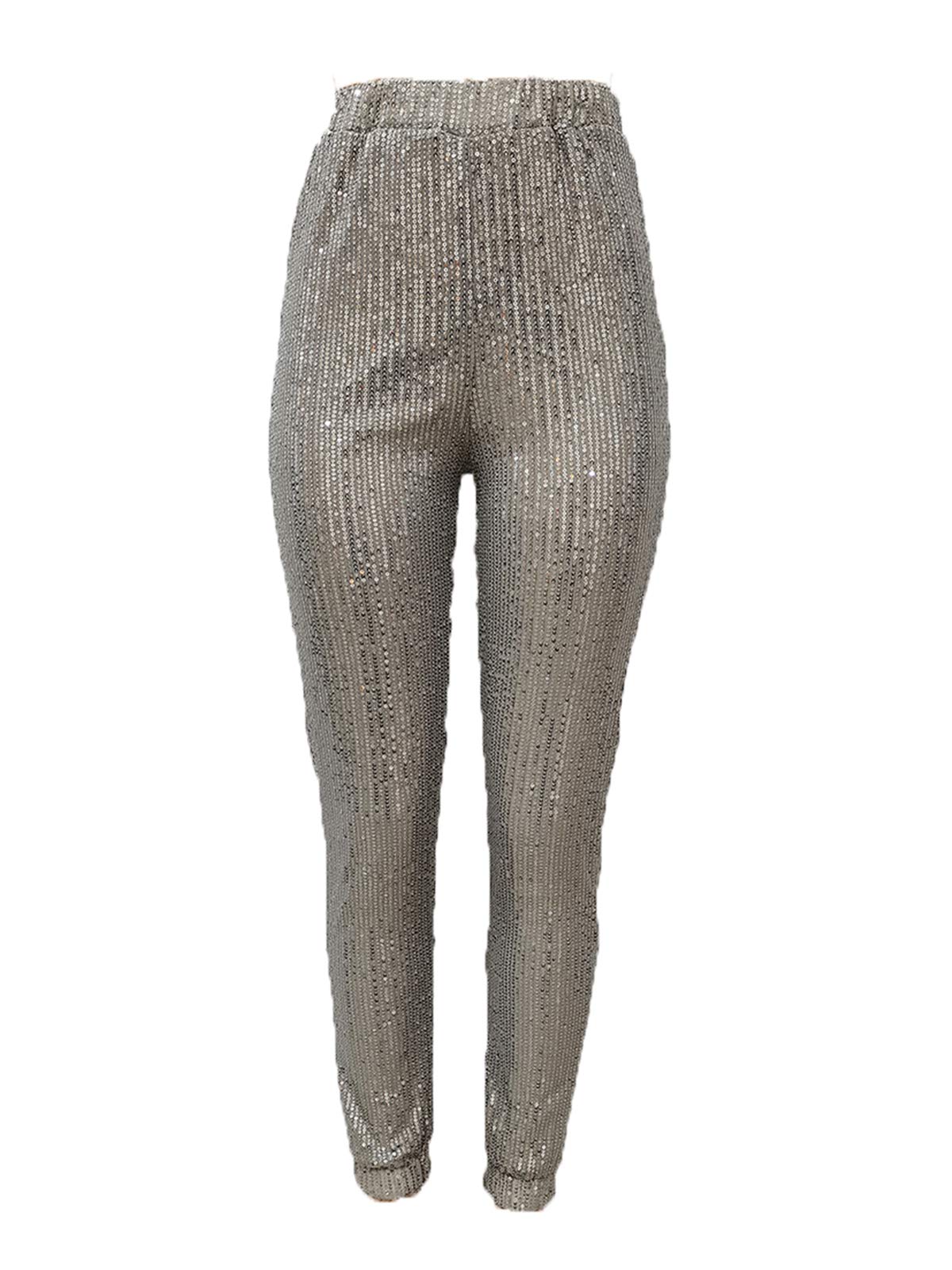 Women Casual Sequin Sparkle Glitter High Waist Pencil Pants Trousers