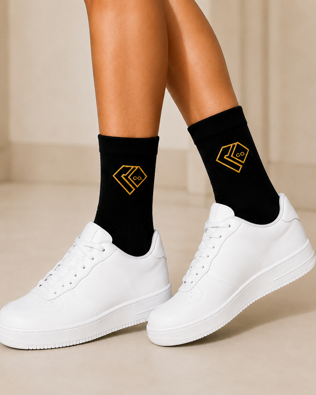 Luxury Crew Socks with Gold Diamond Logo
