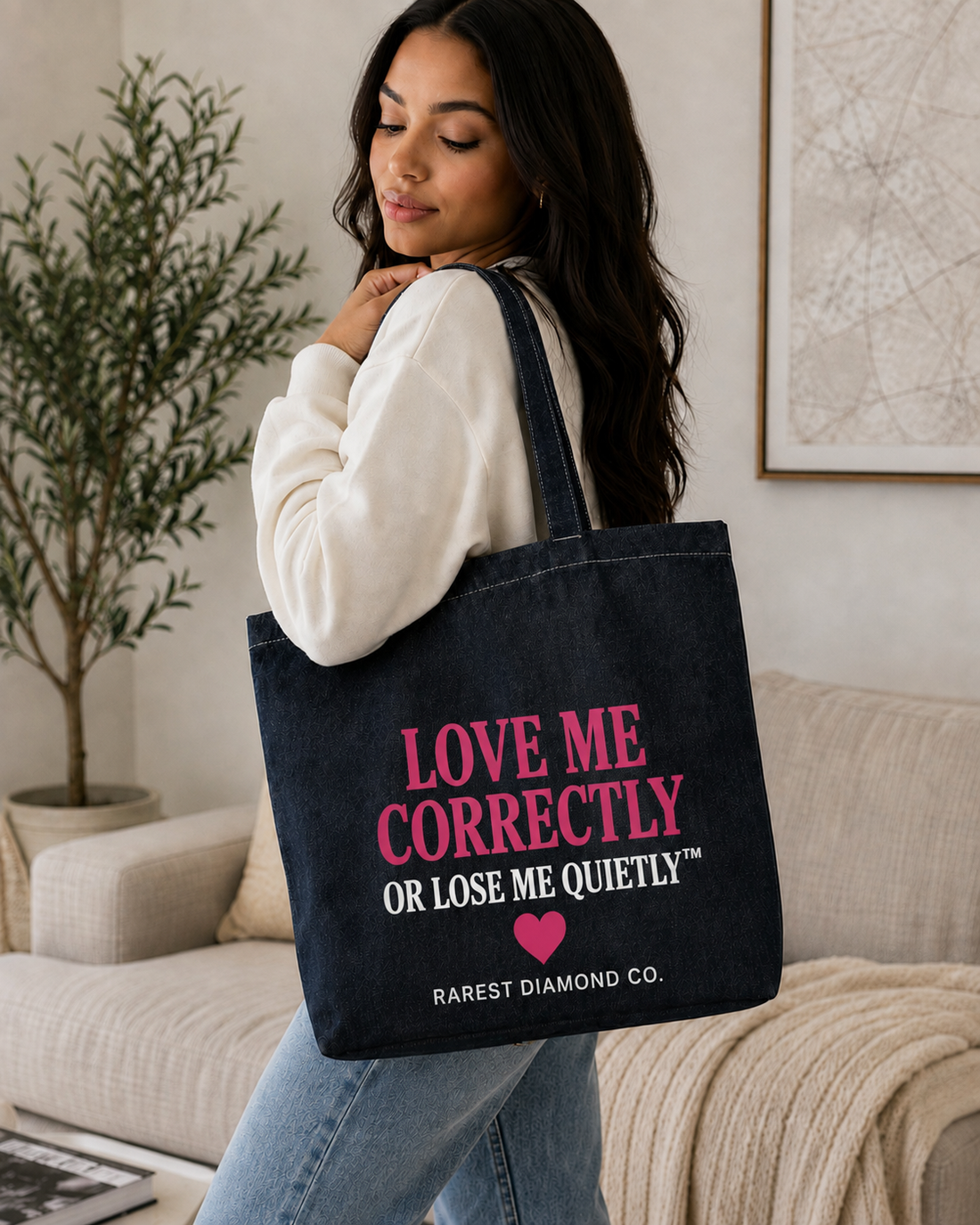 Love Me Correctly Denim Tote Bag