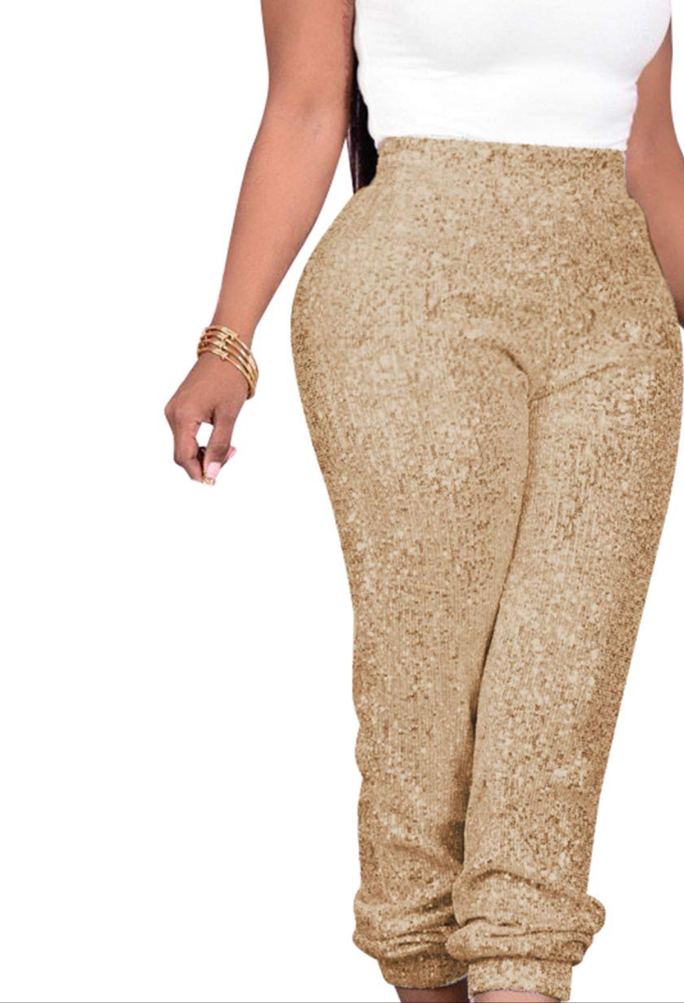 Women Casual Sequin Sparkle Glitter High Waist Pencil Pants Trousers