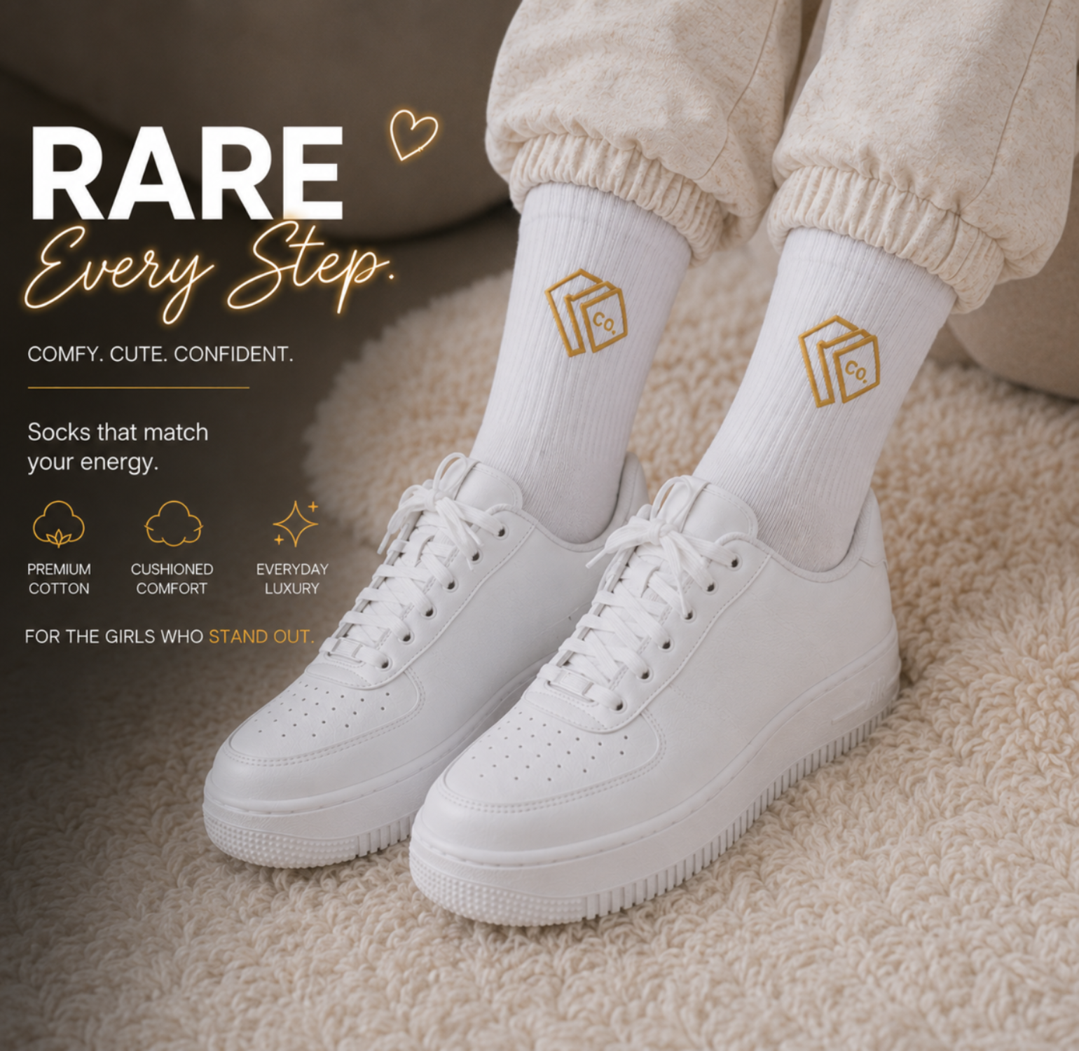 Luxury Black Crew Socks with Gold Diamond Logo