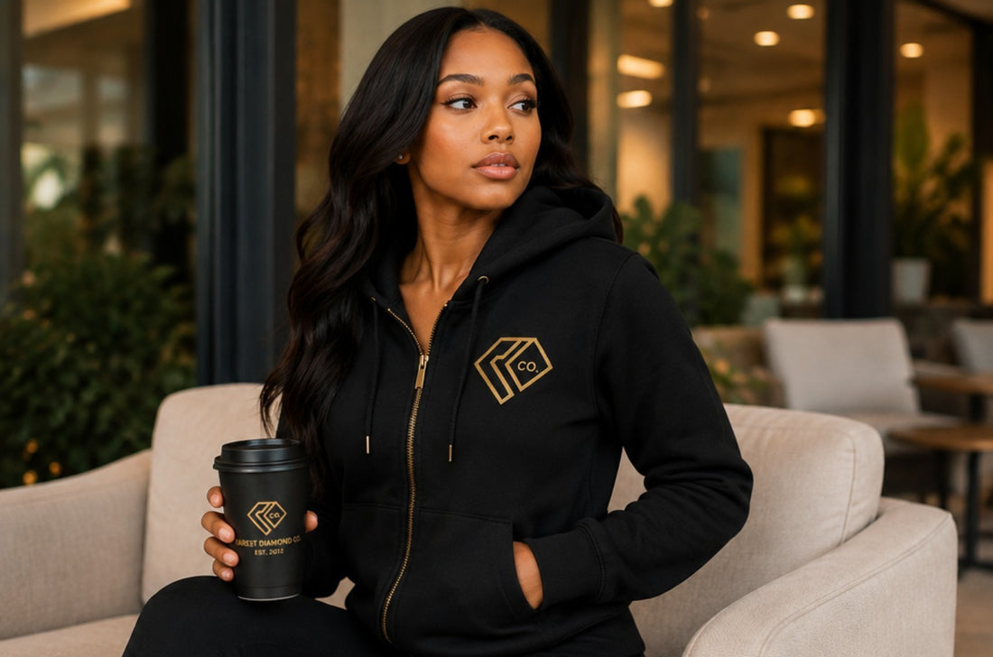 Rarest Diamond® Co. Signature Zip Hoodie – Black/Gold