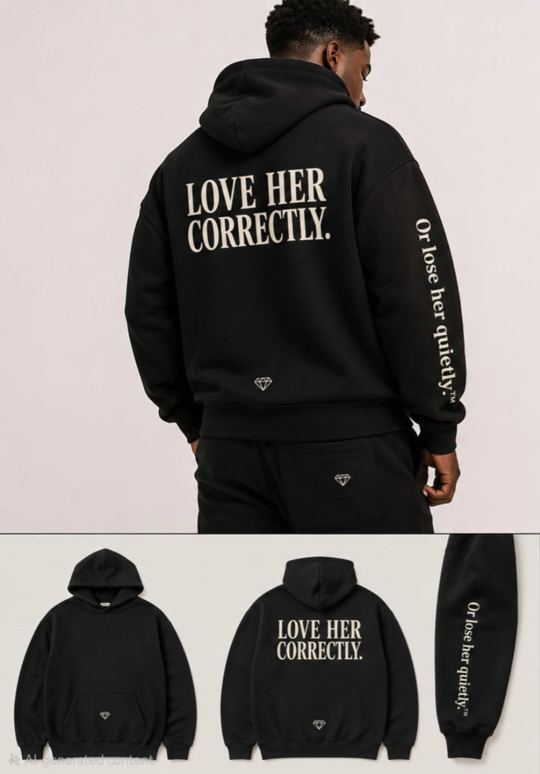 Black Love Her Correctly hoodie and matching joggers for men