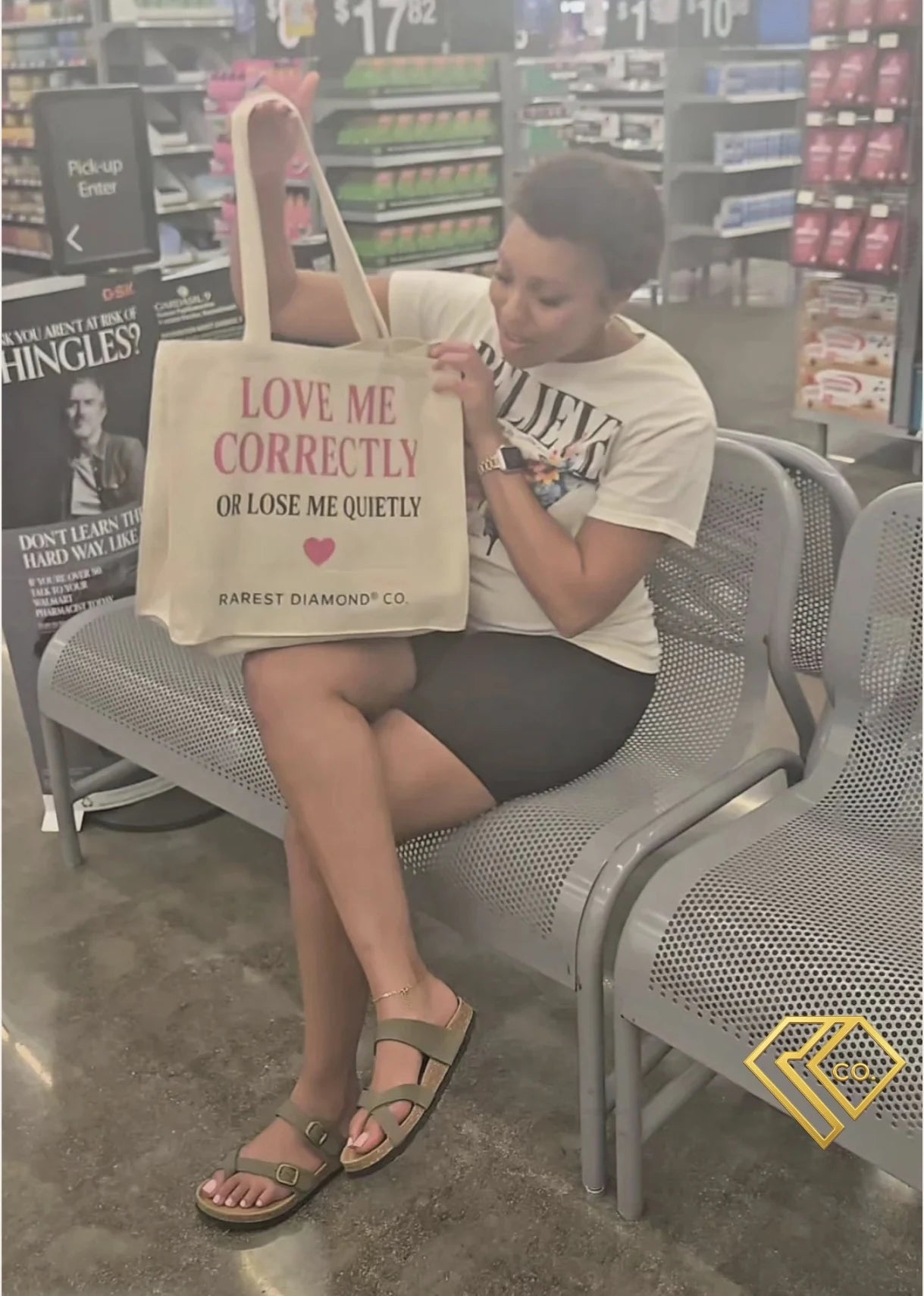 Real-world customer moment featuring the Love Me Correctly or Lose Me Quietly tote by Rarest Diamond® Co.